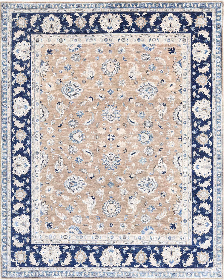 Traditional Hand Knotted Ziegler Farhan Wool Rug of Size 8'2'' X 9'11'' in Brown and Blue Colors - Made in Afghanistan