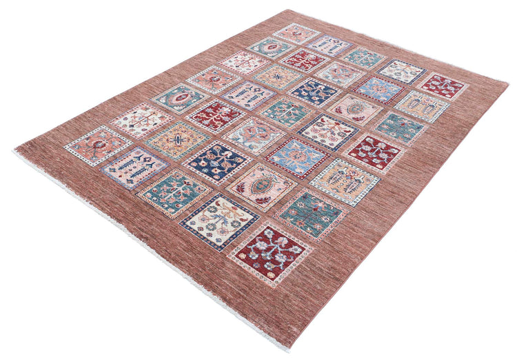 Traditional Hand Knotted Ziegler Farhan Wool Rug of Size 4'10'' X 6'6'' in Brown and Brown Colors - Made in Afghanistan