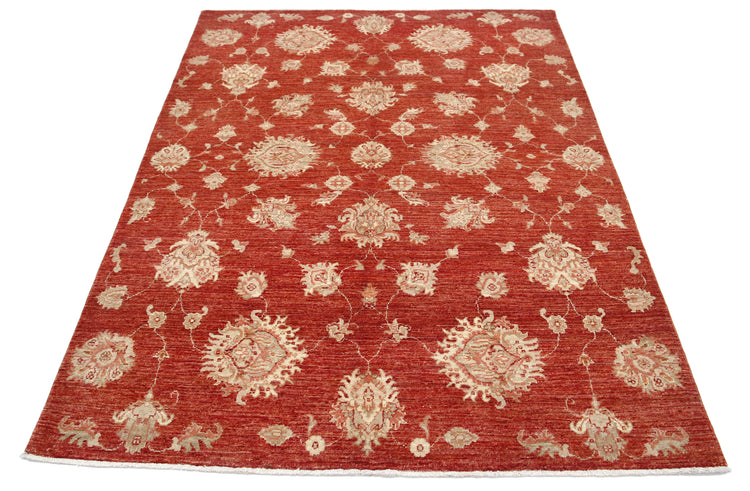 Transitional Hand Knotted Artemix Farhan Wool Rug of Size 4'10'' X 6'6'' in Red and Red Colors - Made in Afghanistan