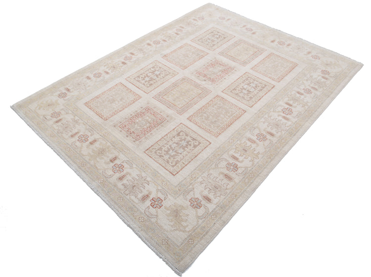 Traditional Hand Knotted Serenity Farhan Wool Rug of Size 4'10'' X 6'5'' in Ivory and Ivory Colors - Made in Afghanistan