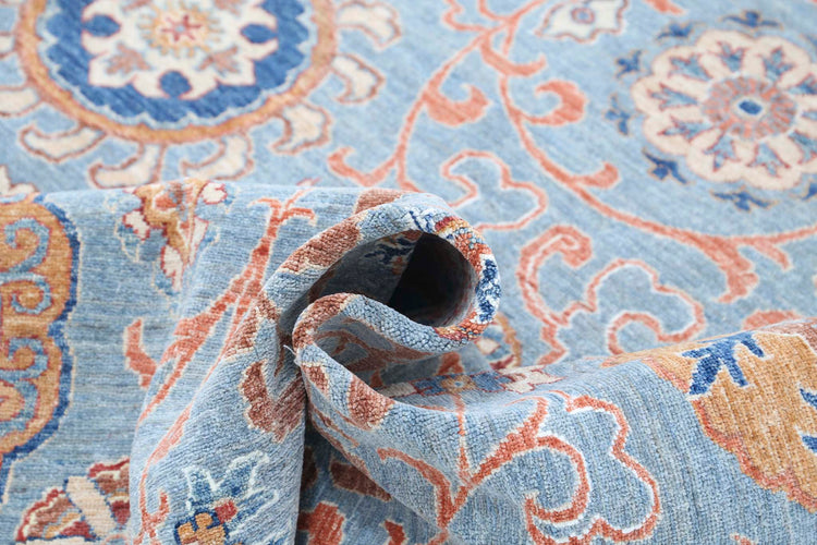 Traditional Hand Knotted Ziegler Farhan Wool Rug of Size 5'0'' X 6'4'' in Blue and Blue Colors - Made in Afghanistan