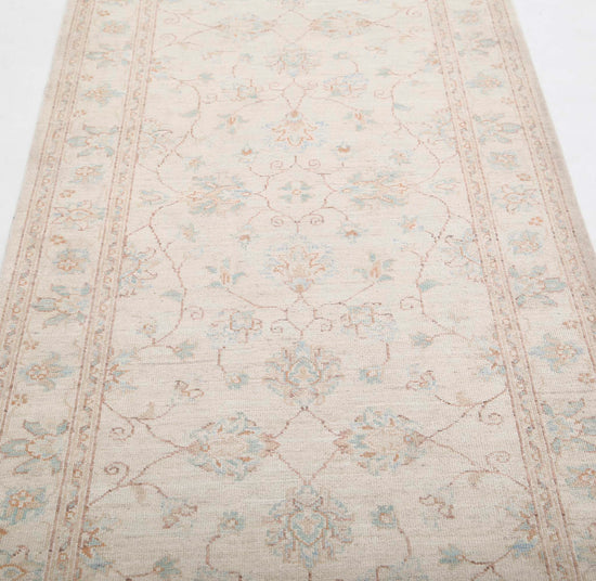 Traditional Hand Knotted Serenity Farhan Wool Rug of Size 3'5'' X 12'8'' in Ivory and Ivory Colors - Made in Afghanistan