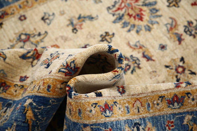 Traditional Hand Knotted Ziegler Farhan Wool Rug of Size 5'0'' X 6'7'' in Ivory and Blue Colors - Made in Afghanistan