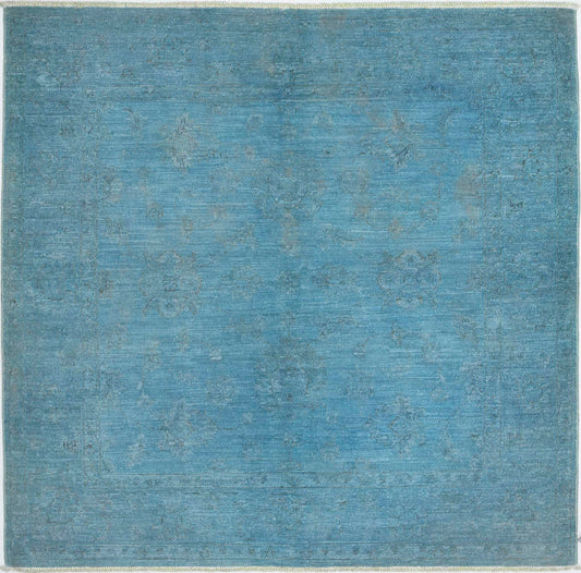 Transitional Hand Knotted Overdyed Farhan Wool Rug of Size 5'0'' X 5'2'' in Blue and Blue Colors - Made in Afghanistan