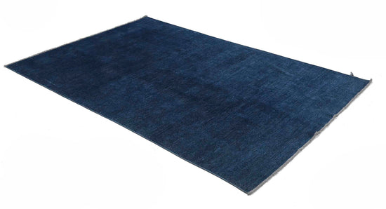 Transitional Hand Knotted Overdyed Farhan Wool Rug of Size 4'9'' X 7'2'' in Blue and Blue Colors - Made in Afghanistan