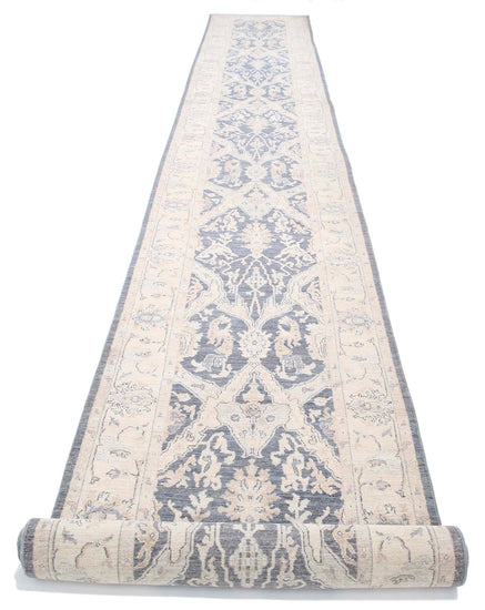 Traditional Hand Knotted Serenity Farhan Wool Rug of Size 3'3'' X 25'10'' in Grey and Ivory Colors - Made in Afghanistan