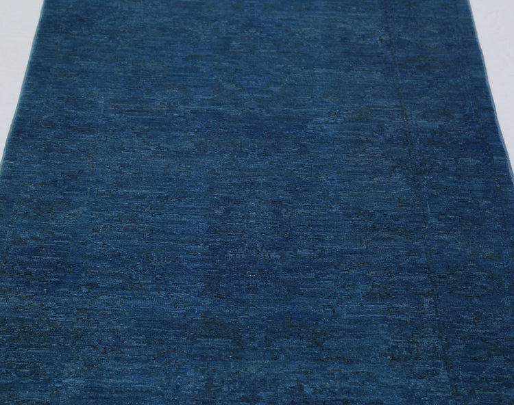 Transitional Hand Knotted Overdyed Farhan Wool Rug of Size 3'1'' X 9'9'' in Blue and Blue Colors - Made in Afghanistan