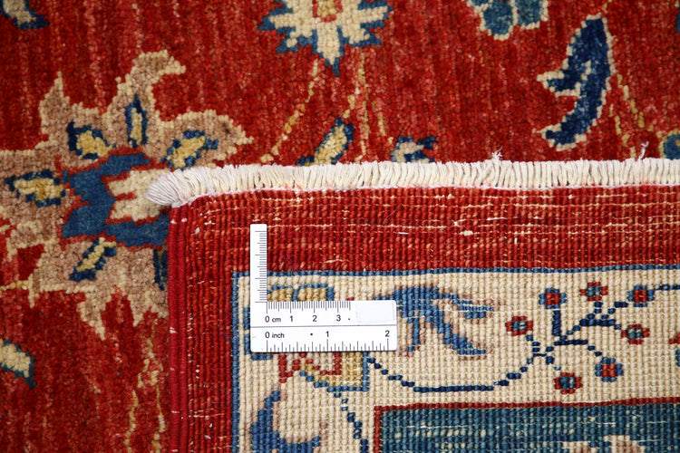 Traditional Hand Knotted Ziegler Farhan Wool Rug of Size 6'5'' X 9'3'' in Red and Teal Colors - Made in Afghanistan