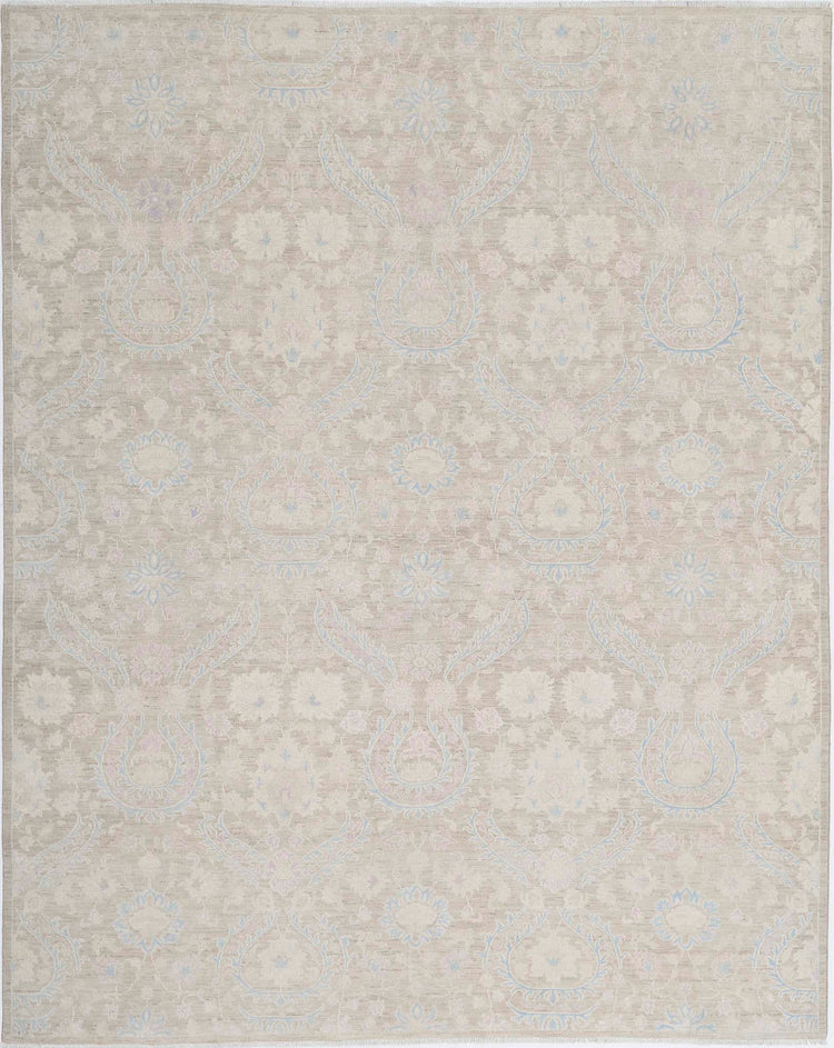 Transitional Hand Knotted Artemix Farhan Wool Rug of Size 7'11'' X 9'9'' in Taupe and Blue Colors - Made in Afghanistan