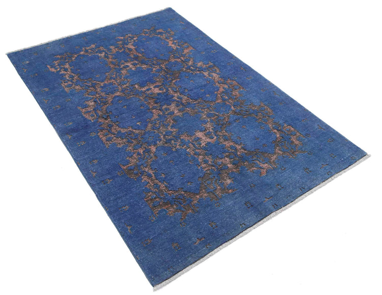 Transitional Hand Knotted Onyx Farhan Wool Rug of Size 3'10'' X 5'8'' in Blue and Blue Colors - Made in Afghanistan