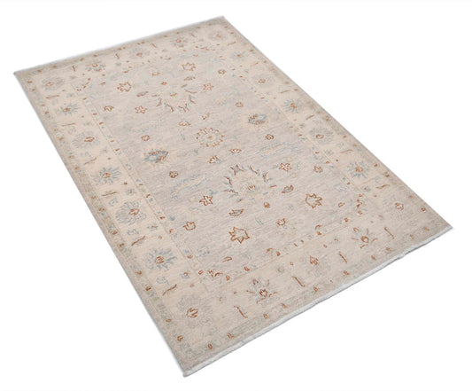 Traditional Hand Knotted Serenity Farhan Wool Rug of Size 3'3'' X 4'9'' in Grey and Ivory Colors - Made in Afghanistan