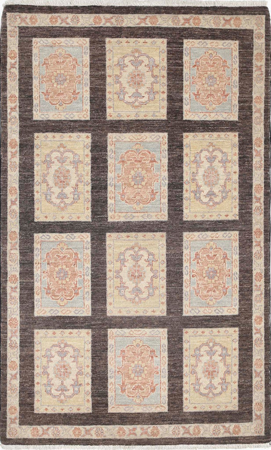 Traditional Hand Knotted Ziegler Farhan Wool Rug of Size 3'3'' X 5'1'' in Brown and Brown Colors - Made in Afghanistan