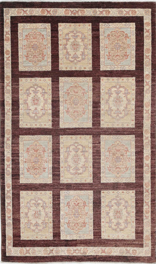 Traditional Hand Knotted Ziegler Farhan Wool Rug of Size 3'0'' X 5'0'' in Brown and Brown Colors - Made in Afghanistan