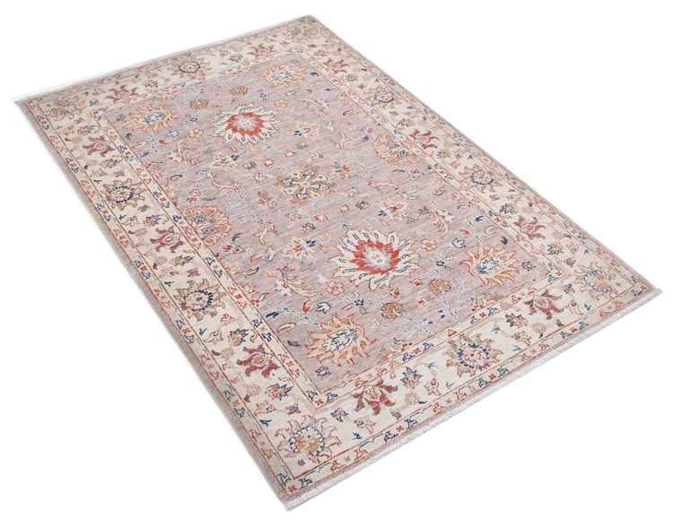 Traditional Hand Knotted Ziegler Farhan Wool Rug of Size 3'4'' X 4'9'' in Grey and Ivory Colors - Made in Afghanistan