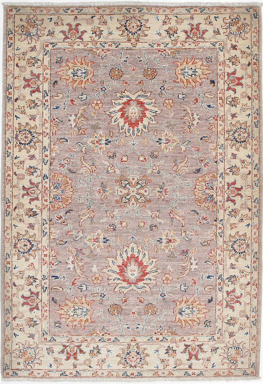 Traditional Hand Knotted Ziegler Farhan Wool Rug of Size 3'4'' X 4'9'' in Grey and Ivory Colors - Made in Afghanistan