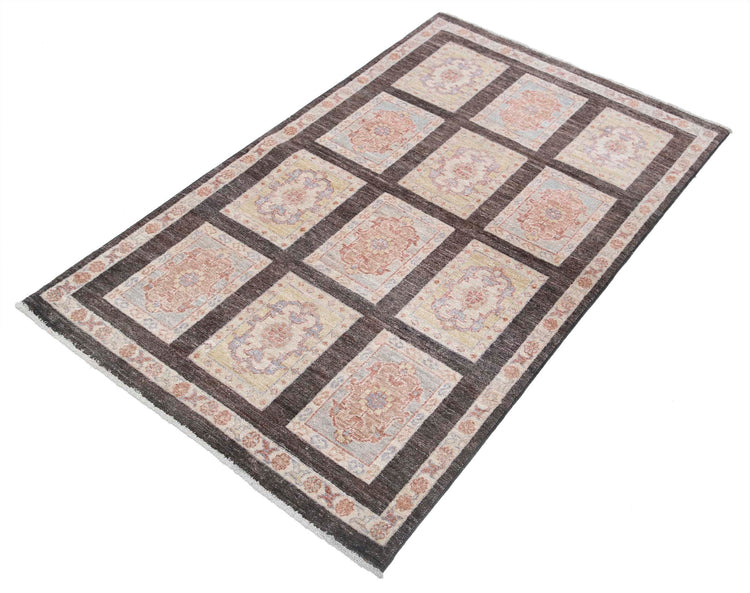 Traditional Hand Knotted Ziegler Farhan Wool Rug of Size 3'0'' X 4'11'' in Brown and Brown Colors - Made in Afghanistan