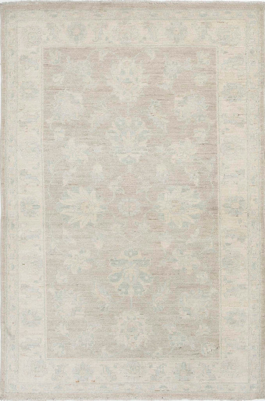 Traditional Hand Knotted Serenity Farhan Wool Rug of Size 3'2'' X 4'11'' in Brown and Ivory Colors - Made in Afghanistan