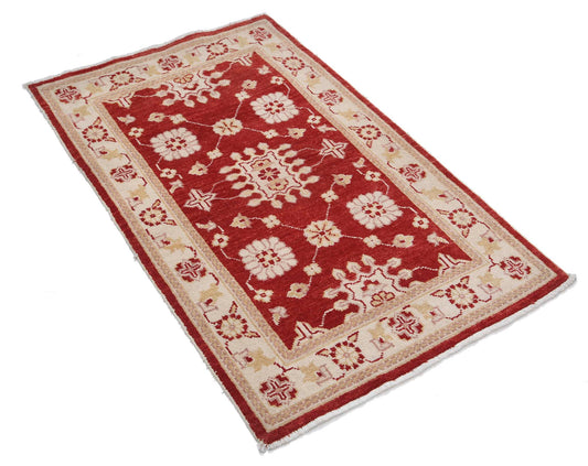 Traditional Hand Knotted Ziegler Farhan Wool Rug of Size 2'6'' X 4'1'' in Red and Ivory Colors - Made in Afghanistan