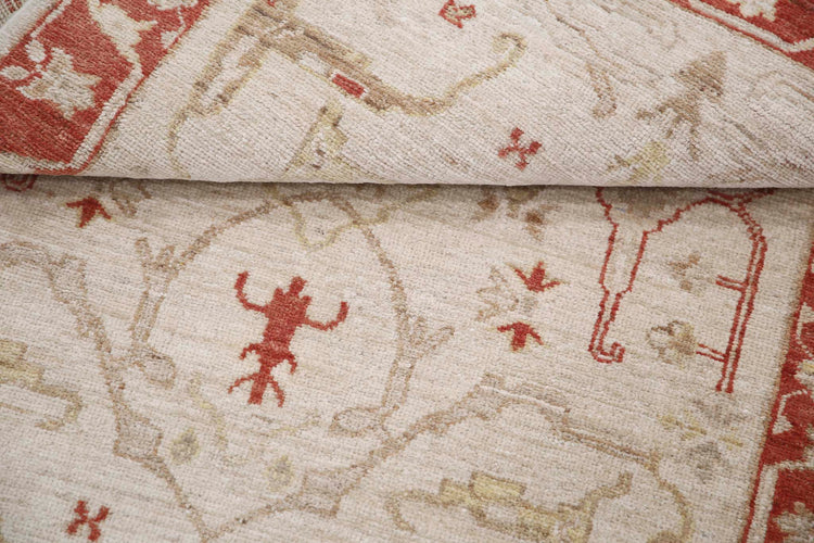 Traditional Hand Knotted Ziegler Farhan Wool Rug of Size 2'7'' X 3'10'' in Ivory and Red Colors - Made in Afghanistan