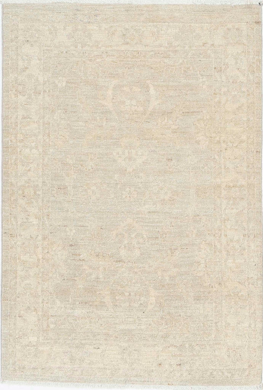 Traditional Hand Knotted Serenity Farhan Wool Rug of Size 2'8'' X 3'10'' in Grey and Ivory Colors - Made in Afghanistan