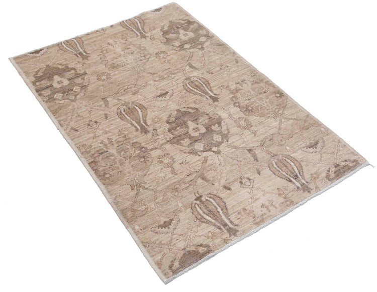 Traditional Hand Knotted Ziegler Farhan Wool Rug of Size 2'8'' X 3'10'' in Brown and Brown Colors - Made in Afghanistan