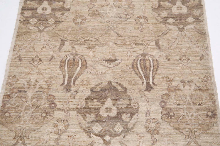 Traditional Hand Knotted Ziegler Farhan Wool Rug of Size 2'8'' X 3'10'' in Brown and Brown Colors - Made in Afghanistan