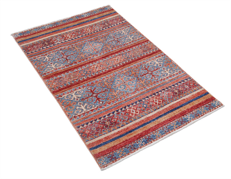 Traditional Hand Knotted Khurjeen Farhan Wool Rug of Size 2'7'' X 4'0'' in Multi and Multi Colors - Made in Afghanistan