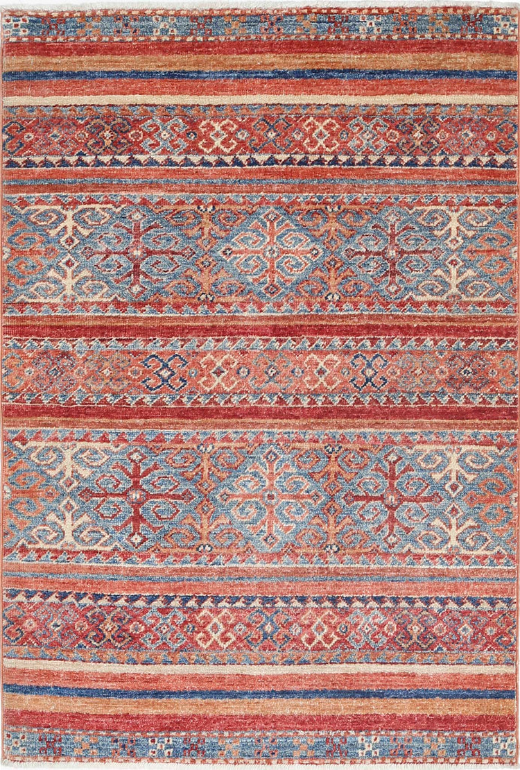 Traditional Hand Knotted Khurjeen Farhan Wool Rug of Size 2'7'' X 4'0'' in Multi and Multi Colors - Made in Afghanistan