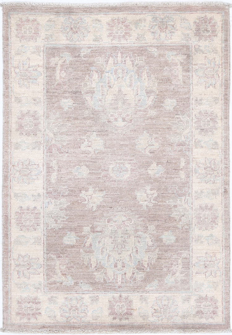 Traditional Hand Knotted Serenity Farhan Wool Rug of Size 2'2'' X 3'1'' in Brown and Ivory Colors - Made in Afghanistan