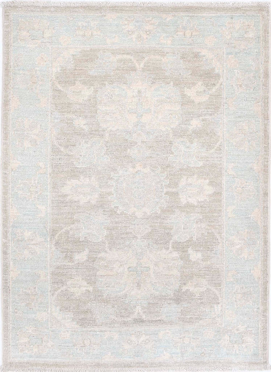 Traditional Hand Knotted Serenity Farhan Wool Rug of Size 2'0'' X 2'10'' in Brown and Blue Colors - Made in Afghanistan