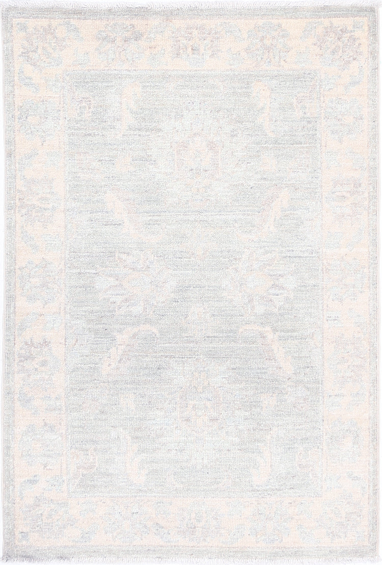 Traditional Hand Knotted Serenity Farhan Wool Rug of Size 2'2'' X 3'2'' in Grey and Ivory Colors - Made in Afghanistan