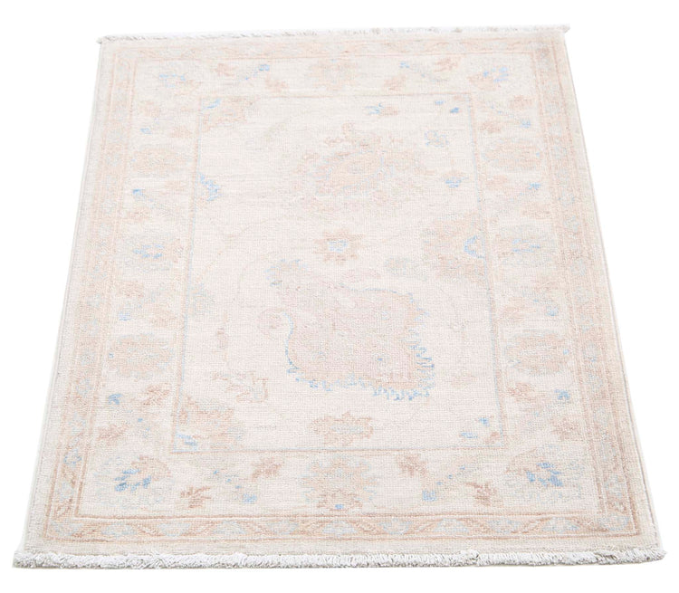 Traditional Hand Knotted Serenity Farhan Wool Rug of Size 2'1'' X 2'11'' in Ivory and Ivory Colors - Made in Afghanistan