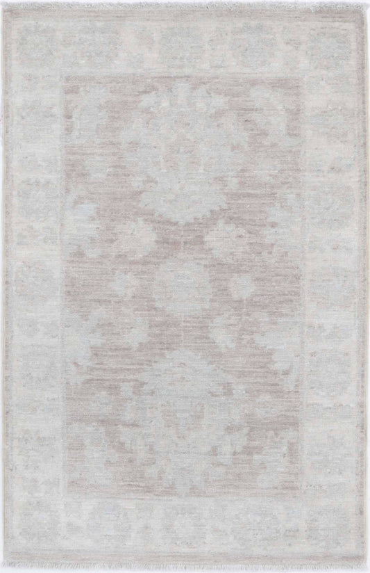 Traditional Hand Knotted Serenity Farhan Wool Rug of Size 2'1'' X 3'3'' in Brown and Ivory Colors - Made in Afghanistan