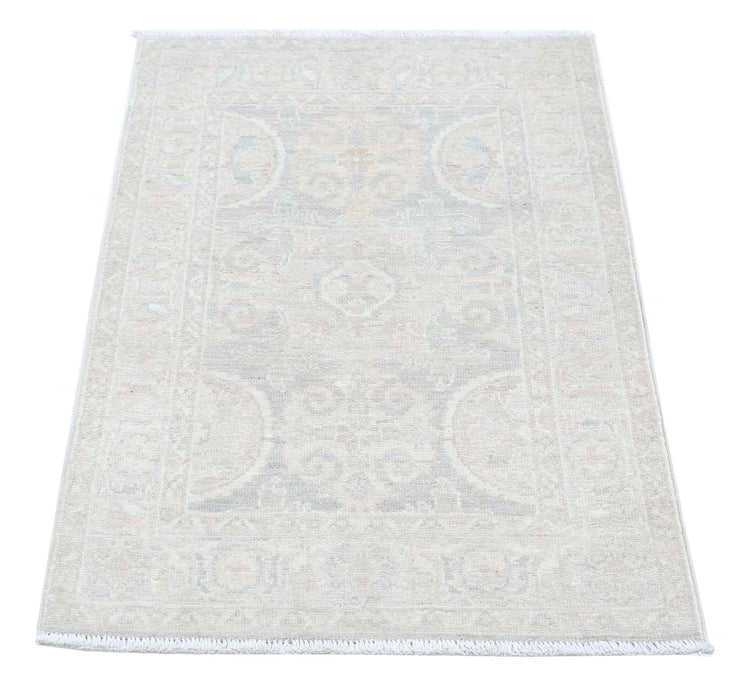 Traditional Hand Knotted Serenity Farhan Wool Rug of Size 2'0'' X 3'1'' in Grey and Ivory Colors - Made in Afghanistan