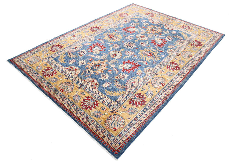 Traditional Hand Knotted Ziegler Farhan Wool Rug of Size 5'8'' X 7'9'' in Blue and Gold Colors - Made in Afghanistan
