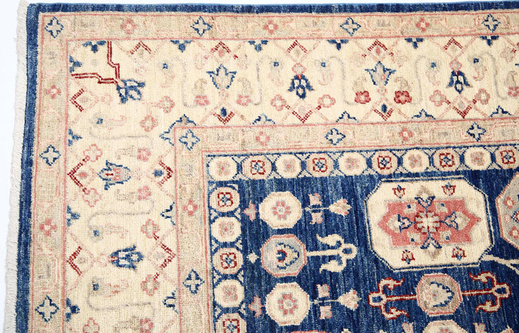 Traditional Hand Knotted Ziegler Farhan Wool Rug of Size 5'5'' X 8'5'' in Blue and Ivory Colors - Made in Afghanistan