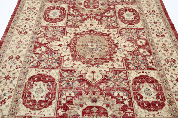 Traditional Hand Knotted Ziegler Farhan Wool Rug of Size 5'7'' X 8'4'' in Red and Ivory Colors - Made in Afghanistan