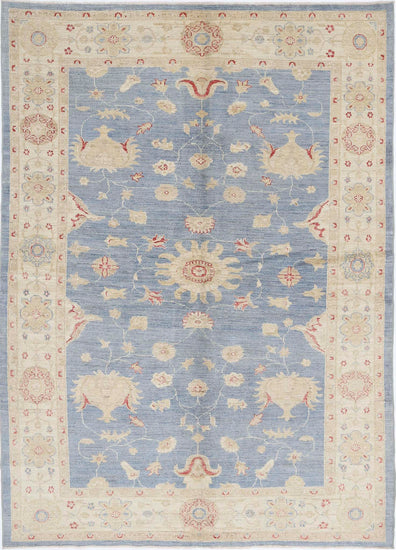 Traditional Hand Knotted Ziegler Farhan Wool Rug of Size 5'7'' X 7'7'' in Blue and Ivory Colors - Made in Afghanistan