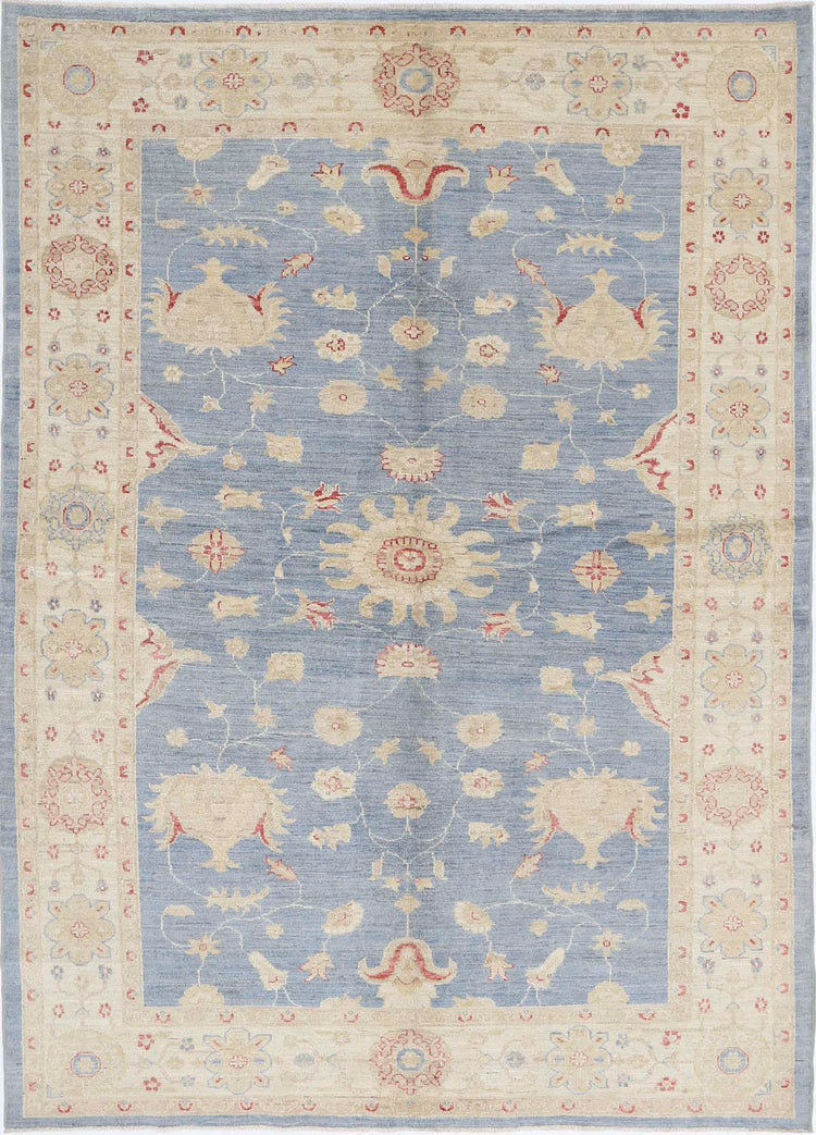 Traditional Hand Knotted Ziegler Farhan Wool Rug of Size 5'7'' X 7'7'' in Blue and Ivory Colors - Made in Afghanistan