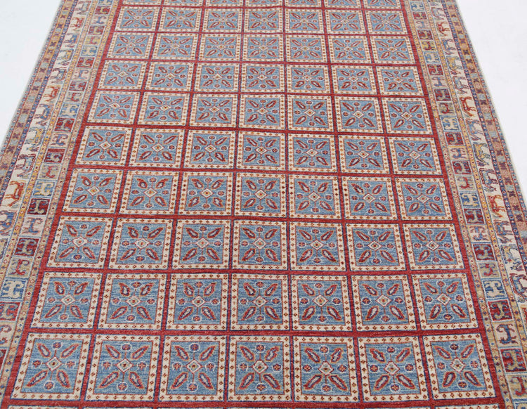 Traditional Hand Knotted Ziegler Farhan Wool Rug of Size 5'5'' X 7'6'' in Blue and Ivory Colors - Made in Afghanistan
