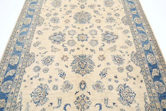 Traditional Hand Knotted Serenity Farhan Wool Rug of Size 5'6'' X 8'1'' in Ivory and Blue Colors - Made in Afghanistan