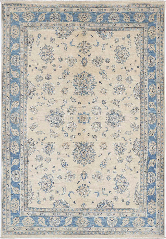 Traditional Hand Knotted Serenity Farhan Wool Rug of Size 5'6'' X 8'1'' in Ivory and Blue Colors - Made in Afghanistan