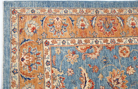 Traditional Hand Knotted Ziegler Farhan Wool Rug of Size 5'8'' X 7'9'' in Blue and Brown Colors - Made in Afghanistan