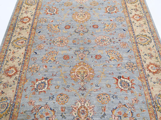 Traditional Hand Knotted Ziegler Farhan Wool Rug of Size 5'7'' X 7'11'' in Grey and Ivory Colors - Made in Afghanistan