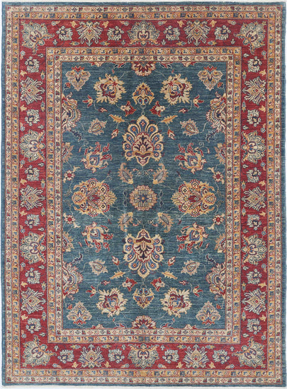 Traditional Hand Knotted Ziegler Farhan Wool Rug of Size 5'6'' X 7'7'' in Teal and Red Colors - Made in Afghanistan