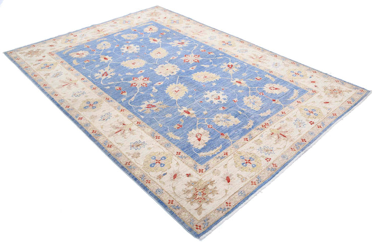 Traditional Hand Knotted Ziegler Farhan Wool Rug of Size 5'7'' X 7'11'' in Blue and Ivory Colors - Made in Afghanistan