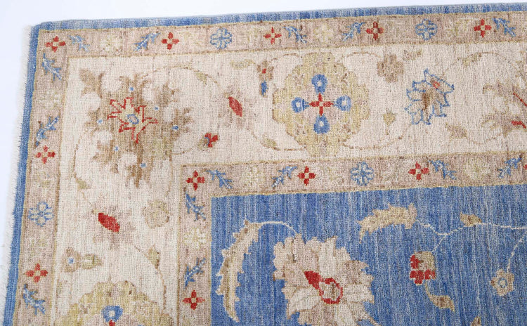 Traditional Hand Knotted Ziegler Farhan Wool Rug of Size 5'7'' X 7'11'' in Blue and Ivory Colors - Made in Afghanistan