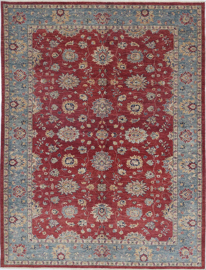 Traditional Hand Knotted Ziegler Farhan Wool Rug of Size 5'9'' X 7'9'' in Red and Teal Colors - Made in Afghanistan