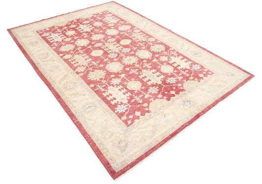 Traditional Hand Knotted Serenity Farhan Wool Rug of Size 5'7'' X 8'0'' in Red and Ivory Colors - Made in Afghanistan
