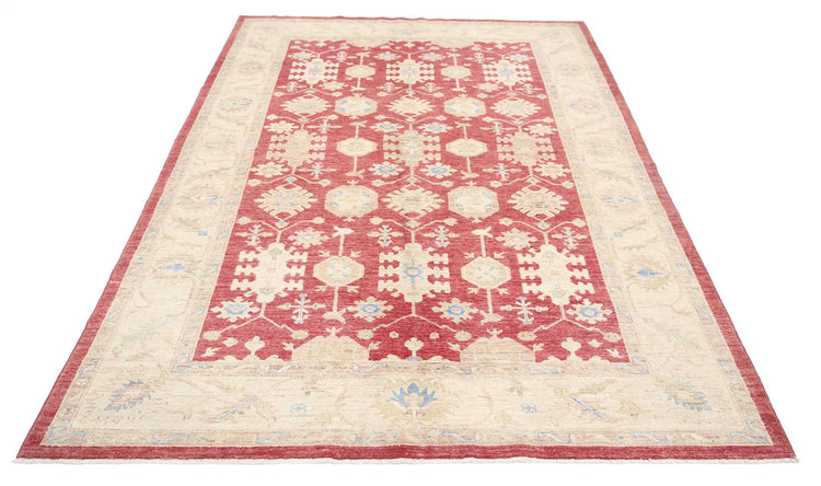Traditional Hand Knotted Serenity Farhan Wool Rug of Size 5'7'' X 8'0'' in Red and Ivory Colors - Made in Afghanistan